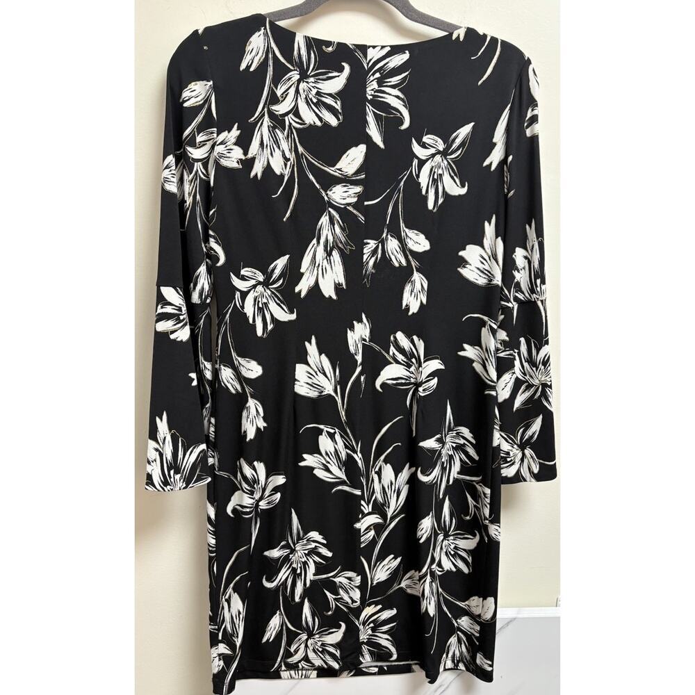 J Howard Black and White with Gold Trim Floral Design Knee Length Dress Size 6 - Picture 2 of 4
